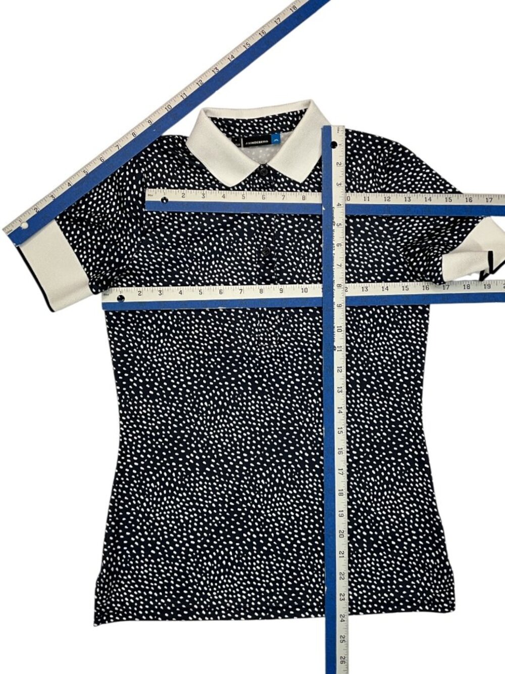 J. Lindeberg Lexie-TX Coolmax Polo Shirt S Blue Polka Dot Golf Tennis - Picture 7 of 16